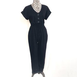 EXPRESS Elastic Waist Button Front French Terry Cuff Short Sleeves Jumpsuit XXS